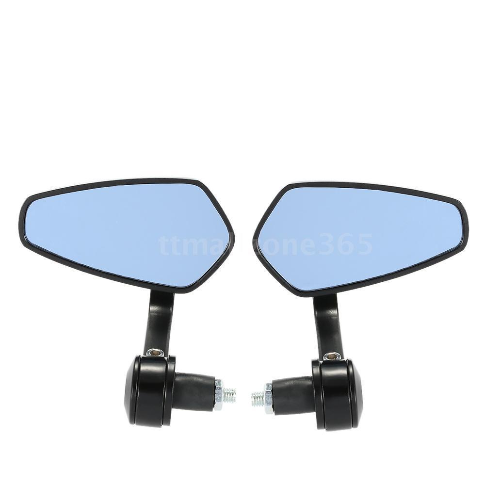 2 Pcs Motorcycle Bar End Rear Side View Mirrors Black Oval V2